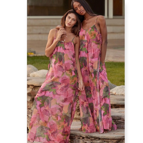 Misa Los Angeles Salome Long Top / Dress w Cutout Ties Floral Chiffon Size L NWT - Picture 2 of 6